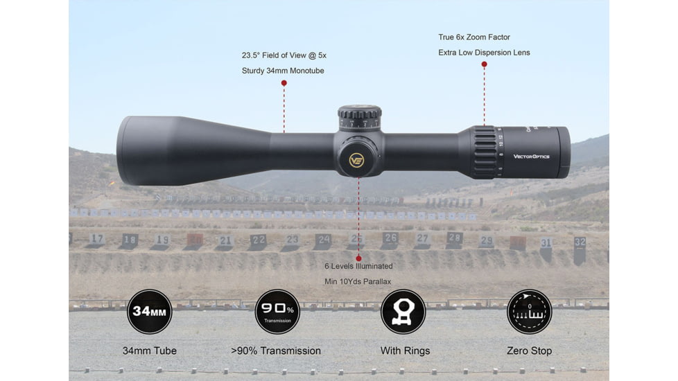 Vector Optics Continental 5-30x56mm Rifle Scope, 34mm, FFP, VCT-34FFP, Nitrogen Purged, Black, SCFF-30