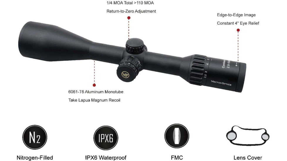 Vector Optics Continental x6 2.5-15x56 G4 Hunting Riflescope, 30mm Tube, 0192687278589
