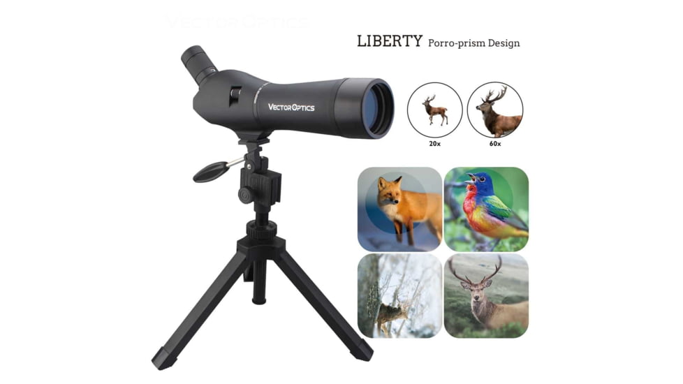 Vector Optics Liberty Spotting Scope, 20-60x60mm, Porro/Bak-4 Prism, Black, SCSS-01