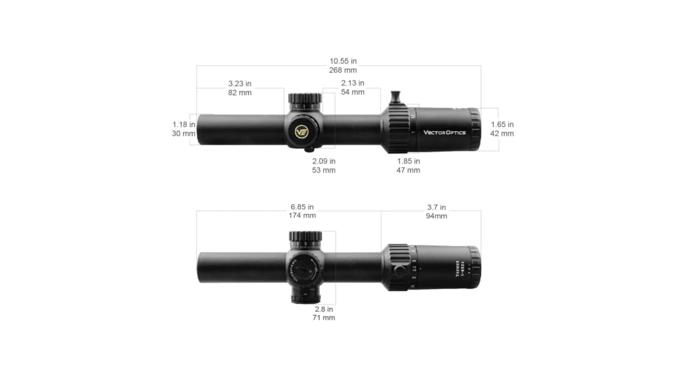 Vector Optics Taurus Rifle Scope, 1-6x24mm, First Focal Plane, 30mm Tube, VTC-CMIL Illuminated Reticle, 6061-T6, Black, SCFF-27