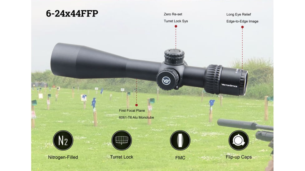 Vector Optics Veyron Rifle Scope, 4-16x44mm, First Focal Plane, 30mm Tube, MPR-4 Non-Illuminated Reticle, 6061-T6, Black, SCFF-22