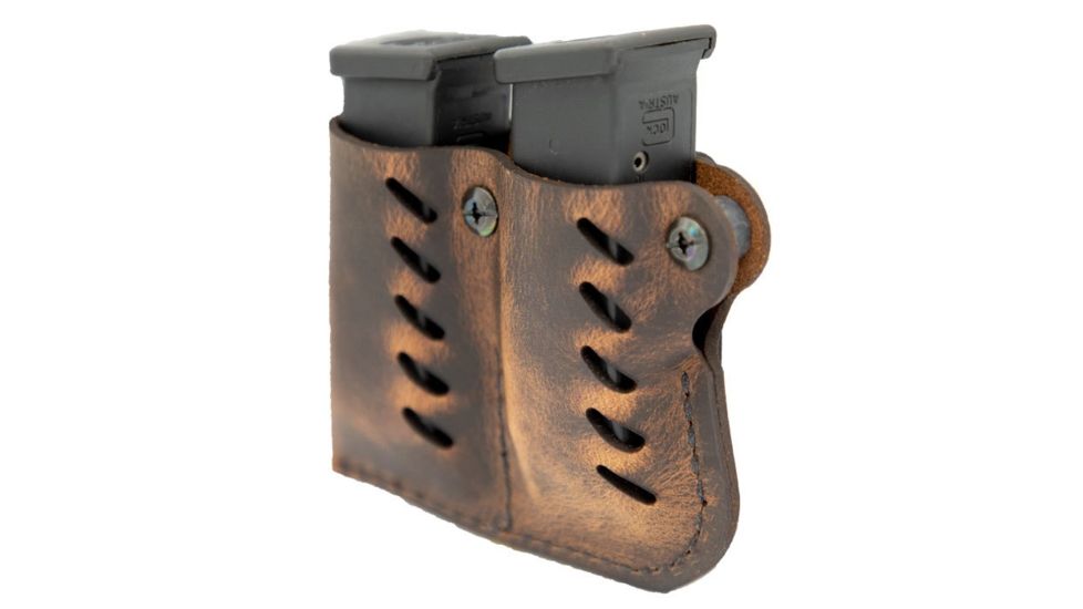 Versacarry Leather Double Magazine Pouch, Single Stack, Distressed Brown, 72221