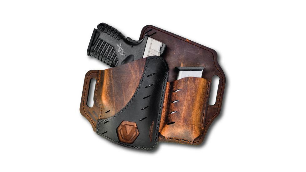 VersaCarry Underground Premium, Guardian OWB Holster w/Mag Pouch, Black Vault, Water Buffalo Leather, Black/Distressed Brown, Full Size UGMB1BRN