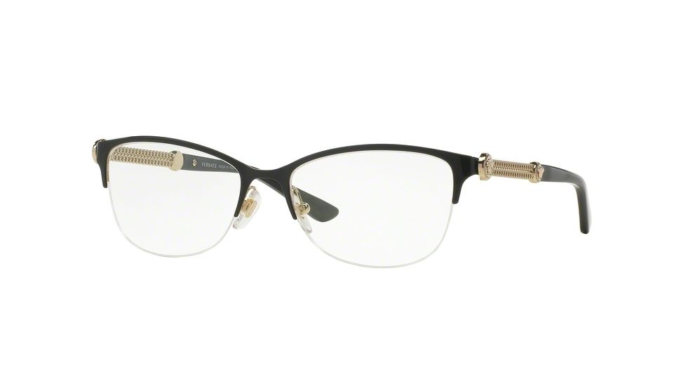 Versace VE1228 Single Vision Prescription Eyeglasses 1291-53 - Black/pale Gold Frame