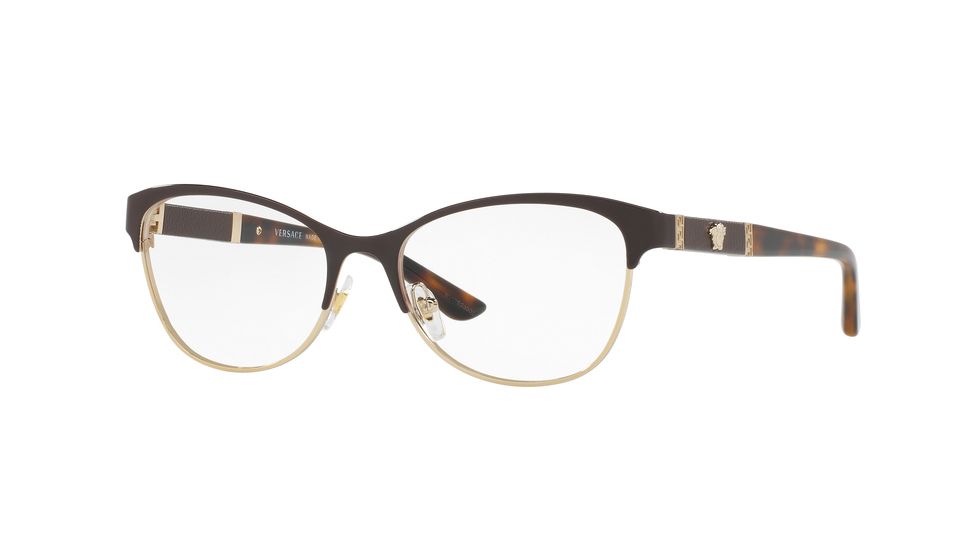 Versace VE1233Q Single Vision Prescription Eyeglasses 1344-53 - Brown/Pale Gold Frame
