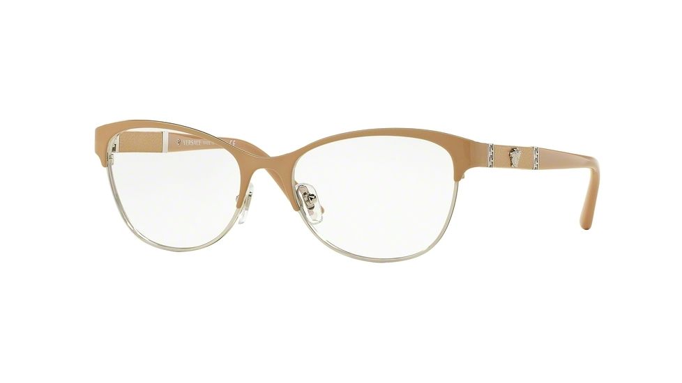 Versace VE1233Q Single Vision Prescription Eyeglasses 1367-53 - Beige/silver Frame