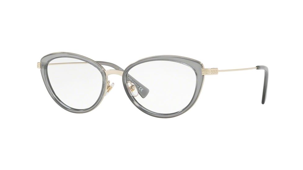 Versace VE1244 Progressive Prescription Eyeglasses 1399-53 - Pale Gold/grey Transp Frame