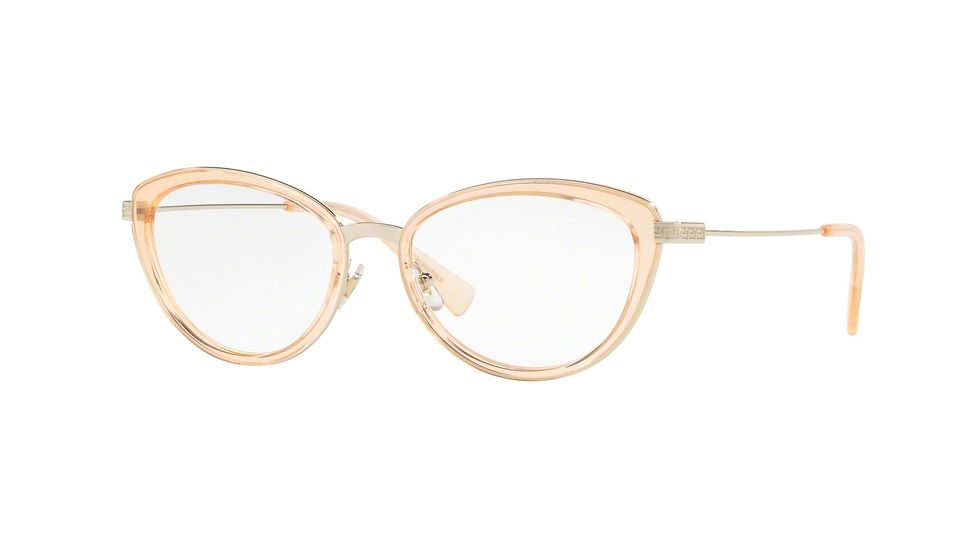 Versace VE1244 Progressive Prescription Eyeglasses 1406-53 - Pale Gold/orange Transp Frame