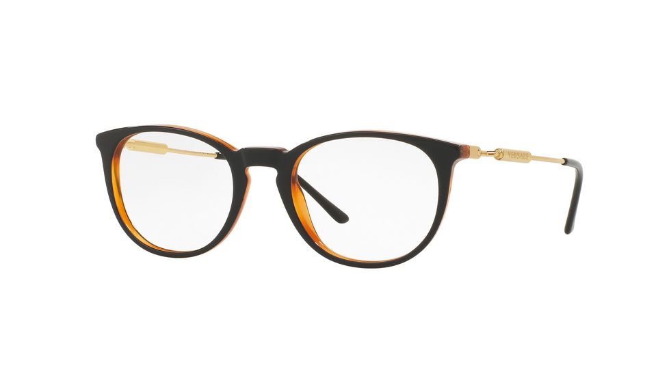 Versace VE3227A Single Vision Prescription Eyeglasses 138-51 - Black / Transparent Orange Frame