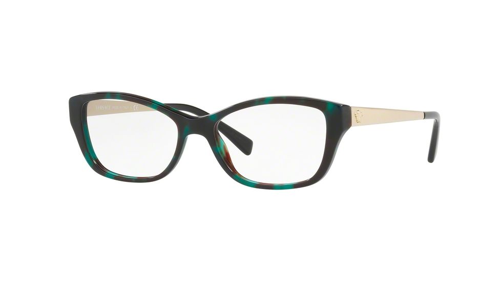 Versace VE3236 Single Vision Prescription Eyeglasses 5076-52 - Green Havana Frame