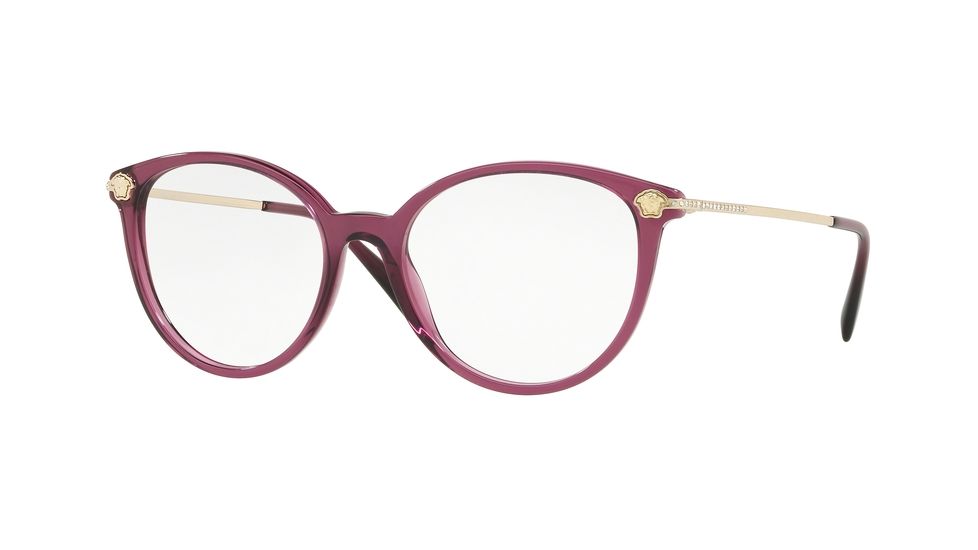 Versace VE3251B Progressive Prescription Eyeglasses, 52mm, Transparent / Plum, VE3251B-5220-52-PRO