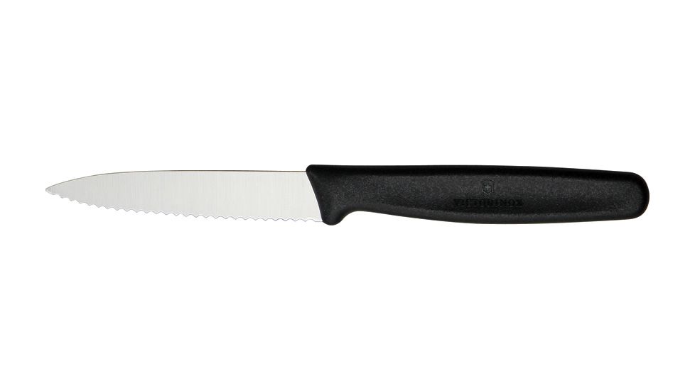 Victorinox Paring Knife, 3.25in. stainless wavy edge spear point blade, Black nylon handle VN40602