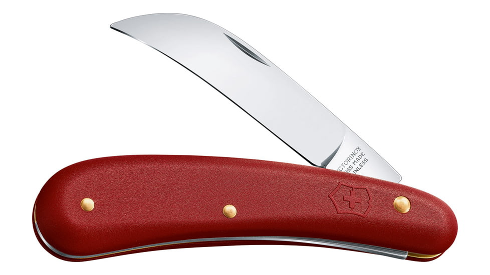 Victorinox Pruning Knife Small Blade Red, 2.88 satin finish stainless curved blade, Red synthetic handle, 1.9201
