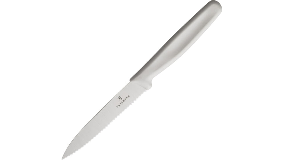 Victorinox Utility Serrated White Knife, 4 satin finish serrated stainless blade, White polypropylene handle, 6.7737