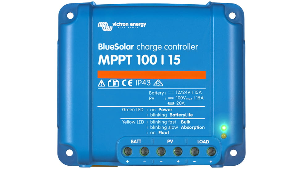 Victron Energy BlueSolar MPPT Charge Controller, 100V, 15 amps, Blue, SCC010015200R