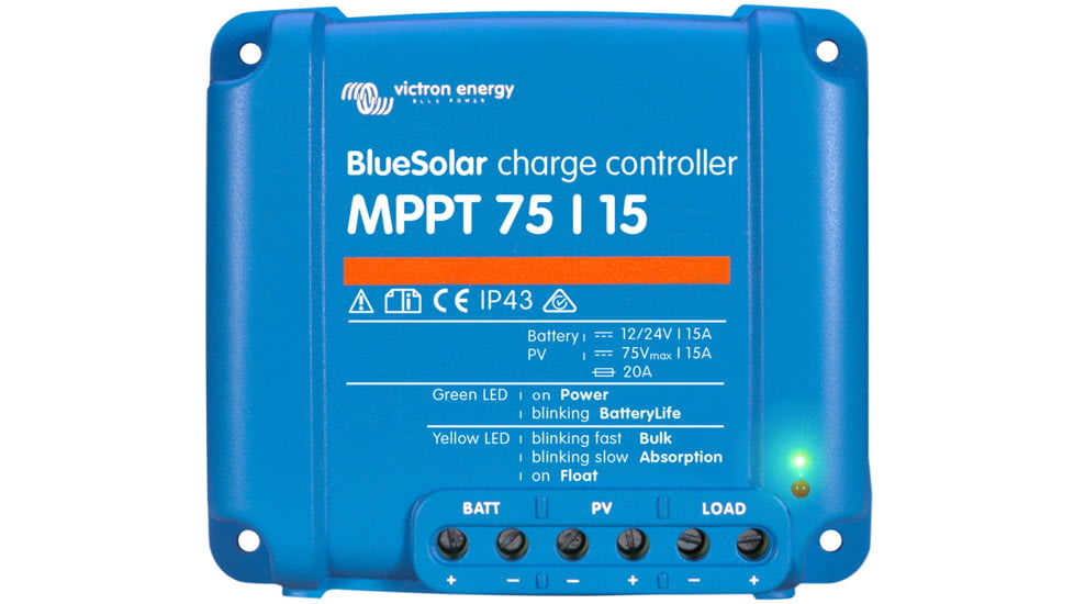Victron Energy BlueSolar MPPT Charge Controller, 75V, 15 amps, Blue, SCC010015050R