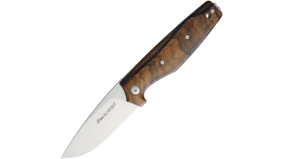 Viper Dan 1 Folding Knife, 4.5in Closed, 3in Satin Bohler N690 SS Clip Point Blade, Ziricote Wood Handle, Pocket Clip, Designed By Tommaso Rumici, V5928ZI