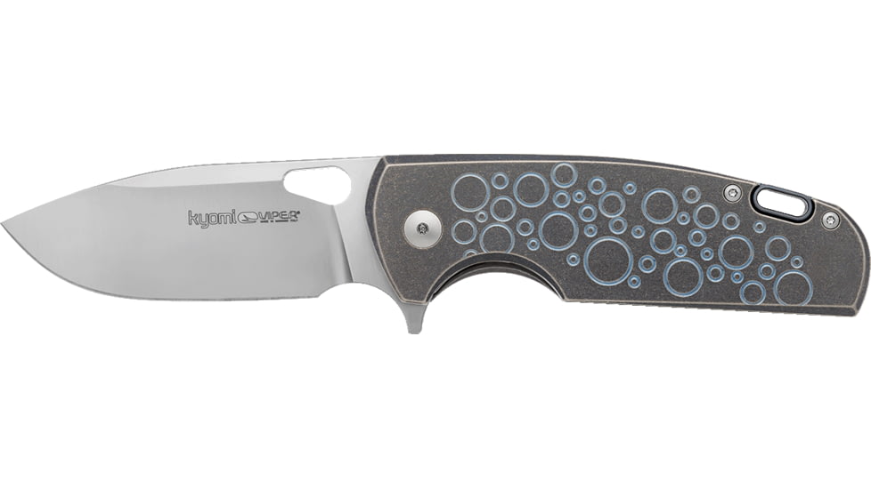 Viper Kyomi Blue Circles Folding Knife, 4.25in Closed, 3.25in Satin CPM-20CV Stainless Drop Point Blade, Blue Anodized Titanium Handle, V5933RBL