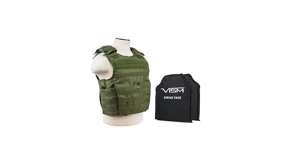 Vism 2963 Series Expert Plate Carrier includes two BSC1012 Soft Ballistic Panels - Shooters Cut, Green BSCVPCVX2963G-A