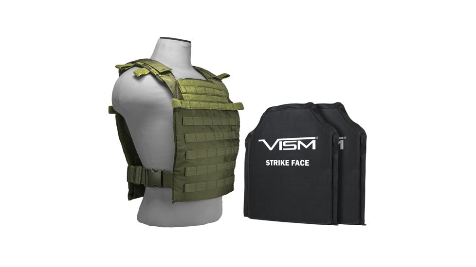 Vism Larger Fast Plate Carrier w/2 11x14in Level IIIA Shooters Cut Soft Ballistic Panels, Green BSLCVPCFL2995G-A
