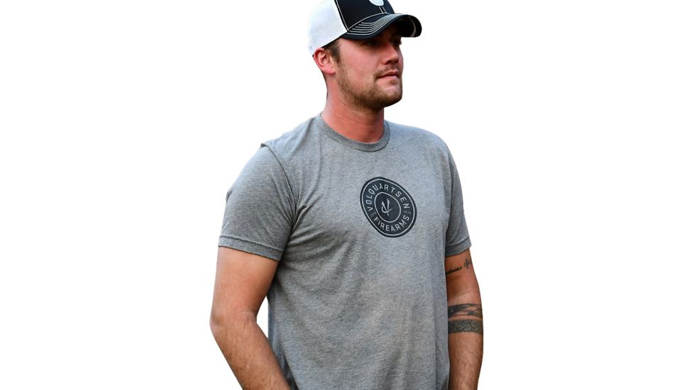 Volquartsen Firearms T-Shirt w/ Volquartsen Firearms Logo, 50% Poly, Retail fit, Sideseamed - Men's, Gray, Large VCATS-G-L