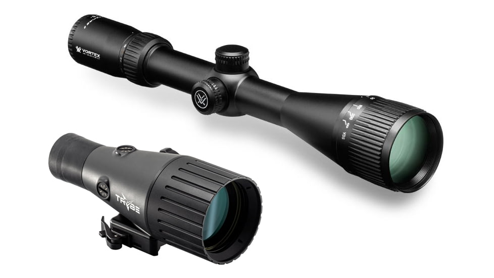 Vortex Crossfire II AO 6-24x50mm Rifle Scope, 30mm Tube, Second Focal Plane, Non-Illuminated Dead-Hold BDC Reticle and TRYBE Optics Enhancer Rifle Scope Magnification Quadrupler
