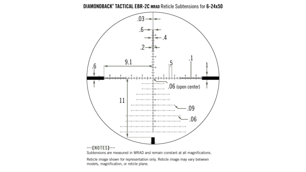 Vortex Diamondback Tactical 6-24x50mm Rifle Scope, 30mm Tube, First Focal Plane, Black, Hard Anodized, Non-Illuminated EBR-2C MRAD Reticle, Mil Rad Adjustment, DBK-10029