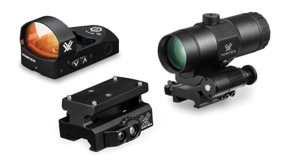 Vortex Venom Red Dot Sight, 1x26.5mm, 6 MOA Dot Reticle, Black w/ Vortex QR Red Dot Mount and VMX-3T Magnifier w/ Flip Mount, VMD-3106-KIT1