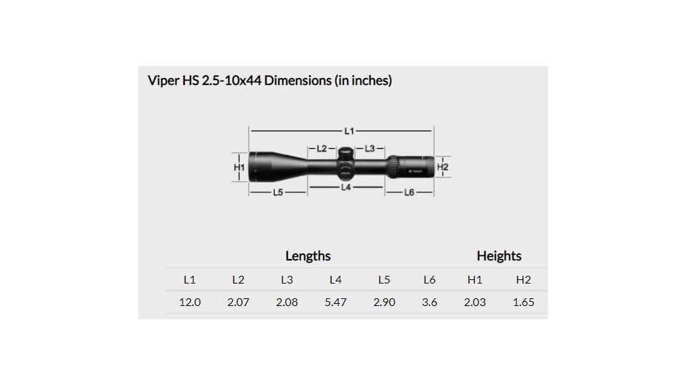 Vortex Viper HS 2.5-10x44mm Rifle Scope, 30mm Tube, Second Focal Plane, Black, Hard Anodized, Non-Illuminated Dead-Hold BDC Reticle, MOA Adjustment, VHS-4303