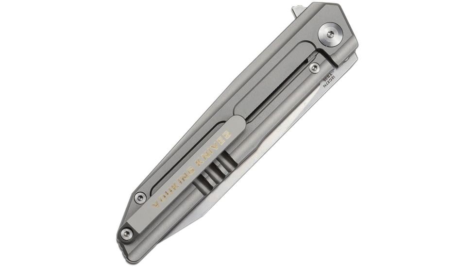 Vouking Knives Samgun Framelock Folding Knife, 4.25in Closed, 3.5in Stonewash 12C27 Sandvik SS Drop Point, Bead Blast Finish Titanium Handle, Pocket Clip, TS05BLS
