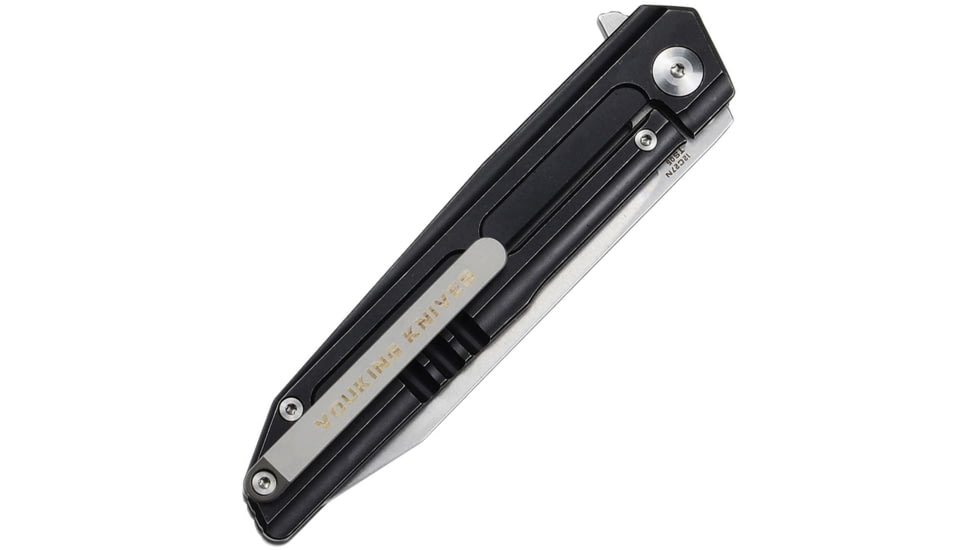 Vouking Knives Samgun Framelock Folding Knife, 4.25in Closed, 3.5in Stonewash 12C27 Sandvik SS Drop Point, Black Tumbled Finish Titanium Handle, Pocket Clip, TS05BLC