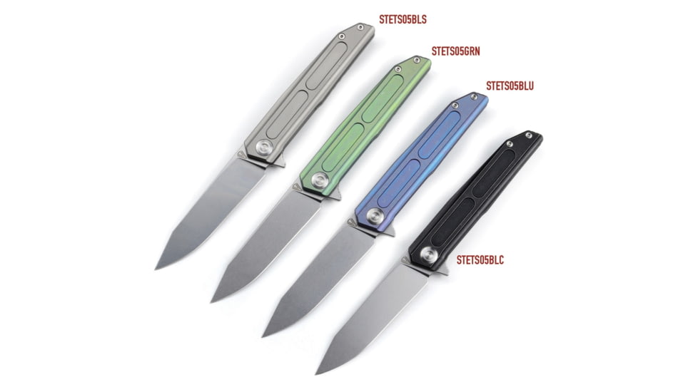 Vouking Knives Samgun Framelock Folding Knife, 4.25in Closed, 3.5in Stonewash 12C27 Sandvik SS Drop Point, Black Tumbled Finish Titanium Handle, Pocket Clip, TS05BLC