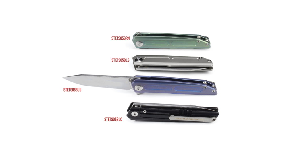 Vouking Knives Samgun Framelock Folding Knife, 4.25in Closed, 3.5in Stonewash 12C27 Sandvik SS Drop Point, Black Tumbled Finish Titanium Handle, Pocket Clip, TS05BLC