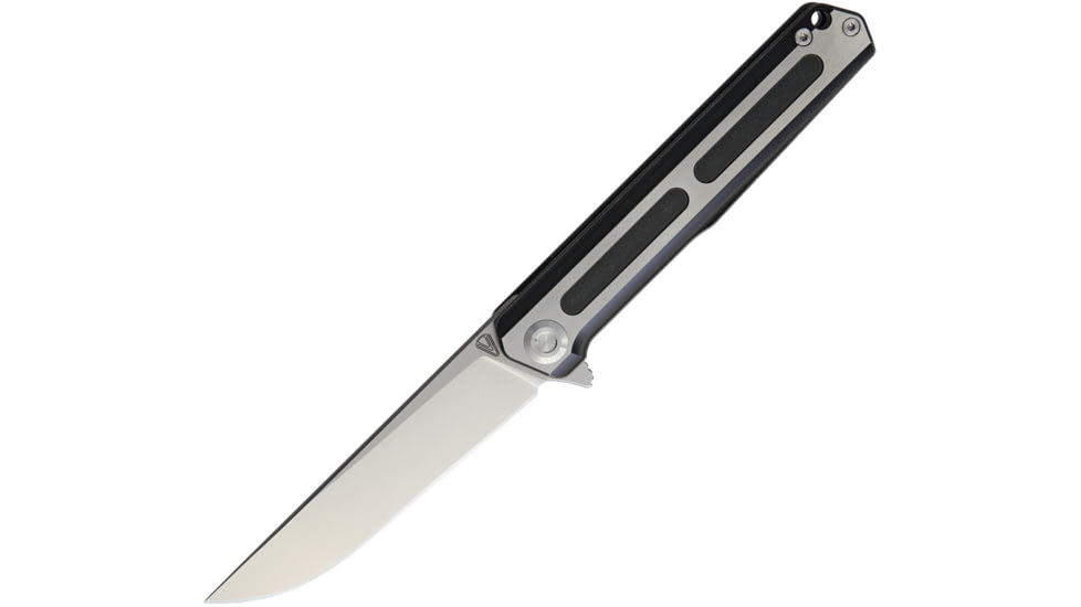 Vouking Knives T01 Framelock Folding Knife, 4.25in Closed, 3in Stonewash Bohler M390 SS Blade, Titanium Handle, Pocket Clip, Black Stonewash And Satin Handle, T01BLCS