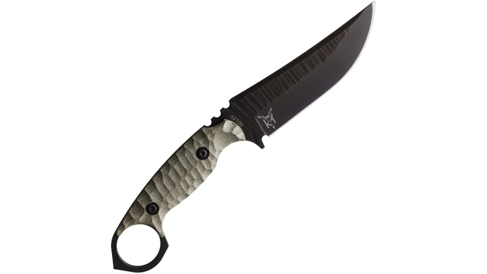 Wachtman Knife &amp; Tool Titanoraptor OD Micarta Fixed Blade Knife, 8.63in Overall, 4.13in Black 52100 High Carbon Steel Clip Point Blade, OD Green Canvas Micarta Handle, Kydex Sheath, T-OD-S