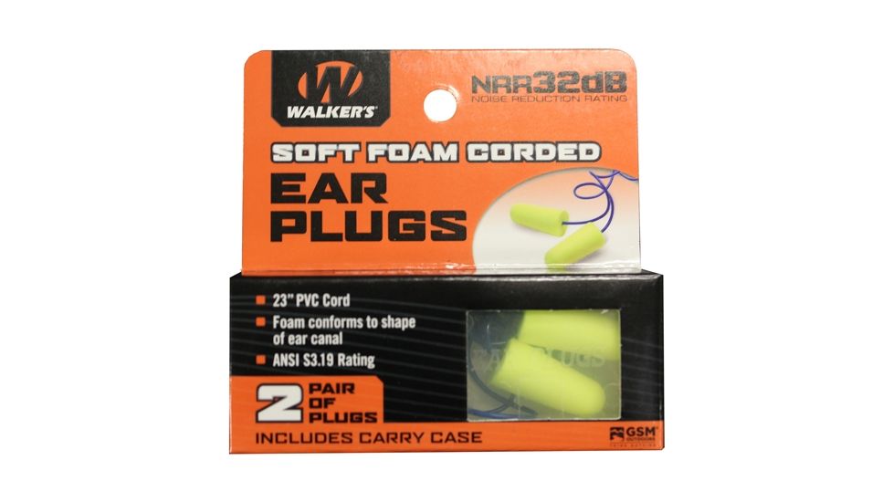 Walkers Blue Corded Passive Foam Ear Plug w/Plastic Case, 32 dB NRR, 2-Pair, Neon Yellow GWP-EPCORD-YL