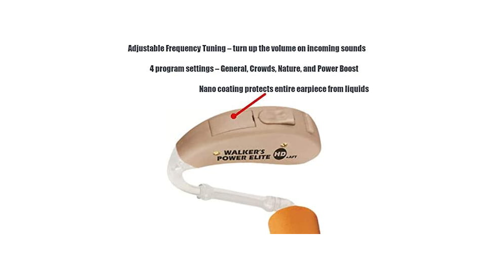 Walkers Digital HD Power Elite Game Ear 50dB AFT Hearing Amplifier, 29 db NRR, Tan, WGE-XGE4B