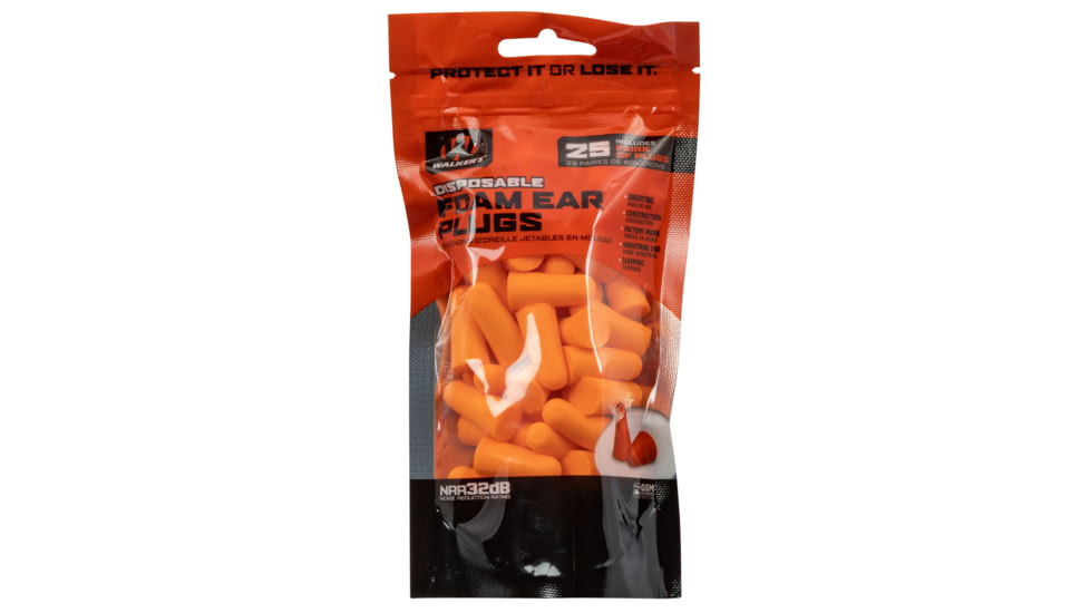 Walkers GWPFP25BAG Foam Ear Plugs 32 DB Orange 25 Pair