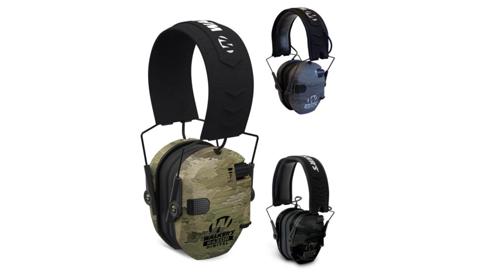 Walkers Razor Pro Digital Ear Muffs, ATAC-IX Camo Ear Cups w/Black Band, ATACS Ghost Ear Cups w/Black Band, Gray Camo Ear Cups w/Black Band