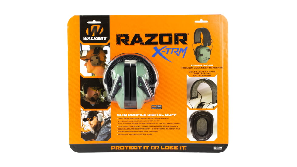Walkers Razor X-TRM, Electronic Digital Ear Muffs, Sage Green, Blister Packaging