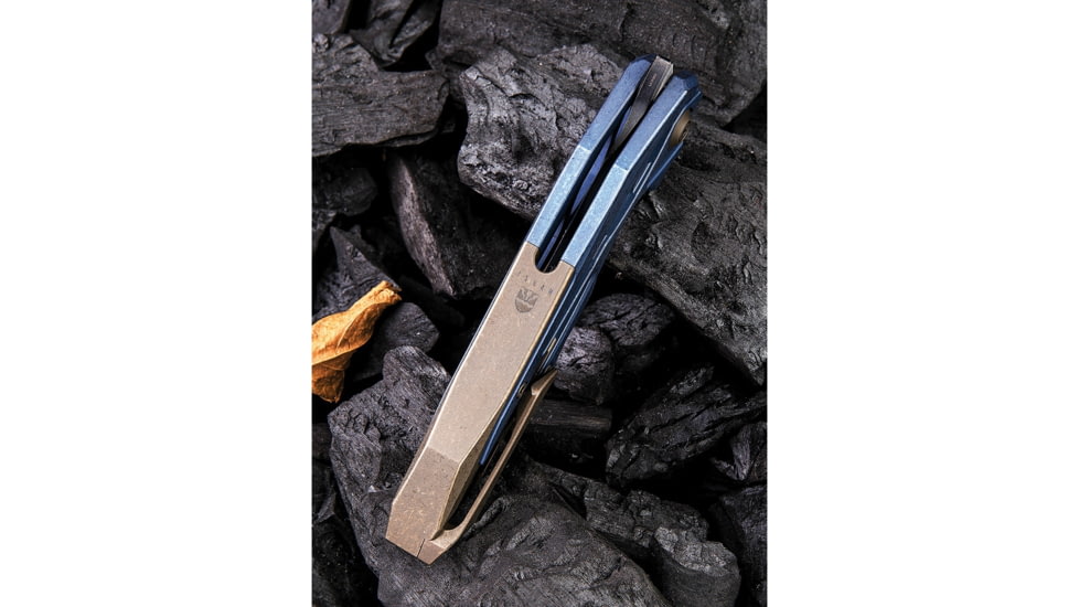 We Knife Co Ltd Arrakis Framelock Folding Knife, 4.5in Closed, 3.5in M390 SS Blade, Blue/Brown Stonewash Titanium Handle, Black Stonewash And Satin Blade, Black Nylon Case, 906B
