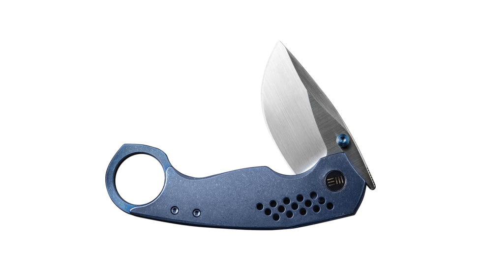 We Knife Co Ltd Envisage Blue Folding Knife, 4.88in Closed, 2.38in Satin CPM-20CV Stainless Drop Point Blade, Blue Stonewash Titanium Handle, Nylon Sheath, WE22013-4