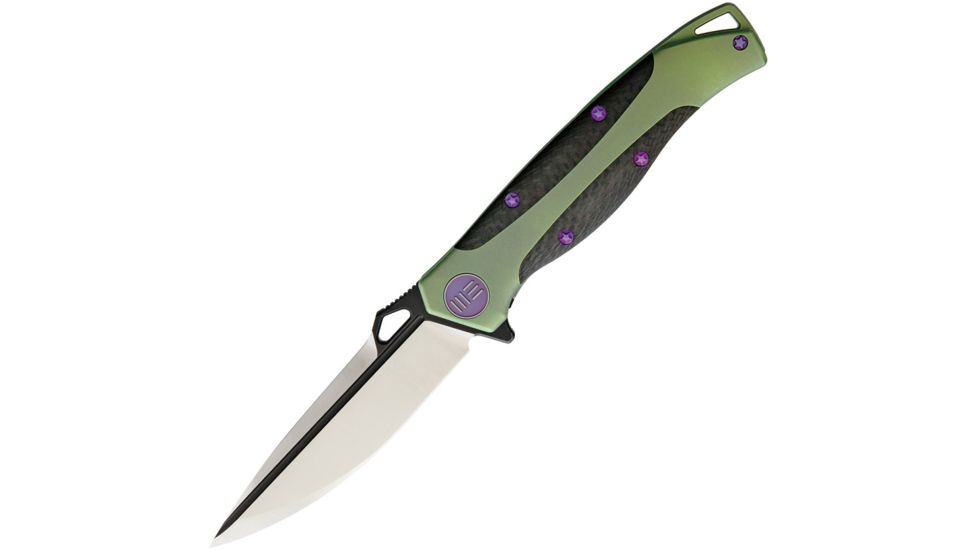We Knife Co Ltd Framelock Green Carbon Fiber Folding Knife,3.5in,S35VN Steel,Standard Edge,Satin and Black,Green,Titanium Handle WE606CFB