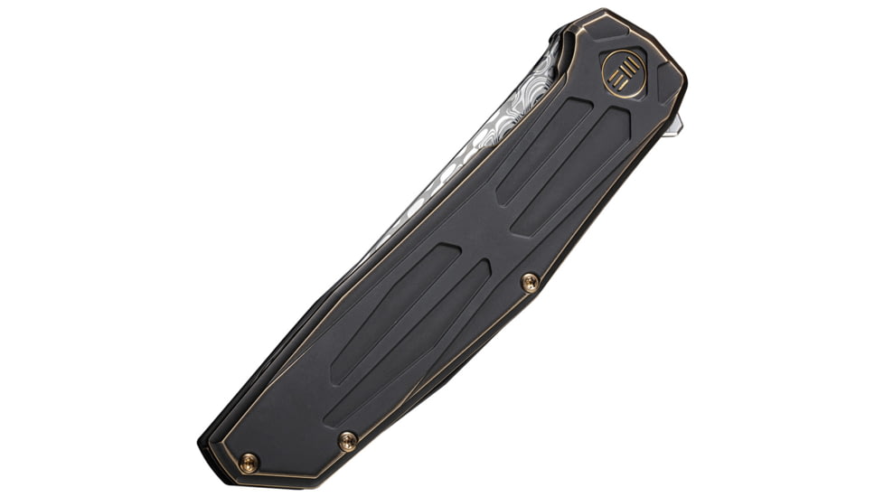 We Knife Co Ltd Shadowfire Dama Folding Knife, 5in Closed, 4in Damascus Steel Tanto Blade, Black/Bronze Anodized Titanium Handle, Nylon Case, WE22035-DS1