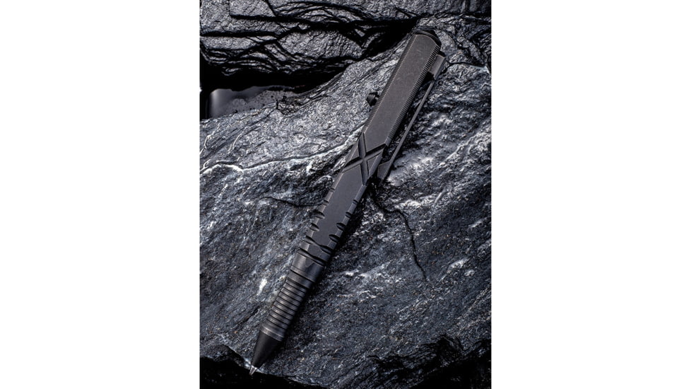 We Knife Co Ltd Tactical Pen, 5in Overall, Pocket Clip, Glass Breaker, Bolt Action Open/Close, Blue Plastic Storage Case, Titanium Construction, Black, Black, TP02D