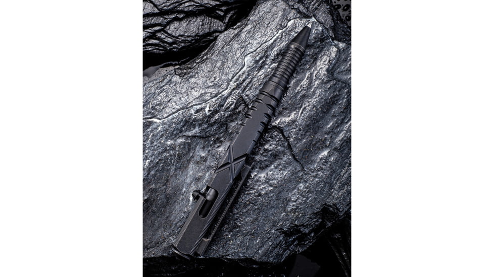 We Knife Co Ltd Tactical Pen, 5in Overall, Pocket Clip, Glass Breaker, Bolt Action Open/Close, Blue Plastic Storage Case, Titanium Construction, Black, Black, TP02D