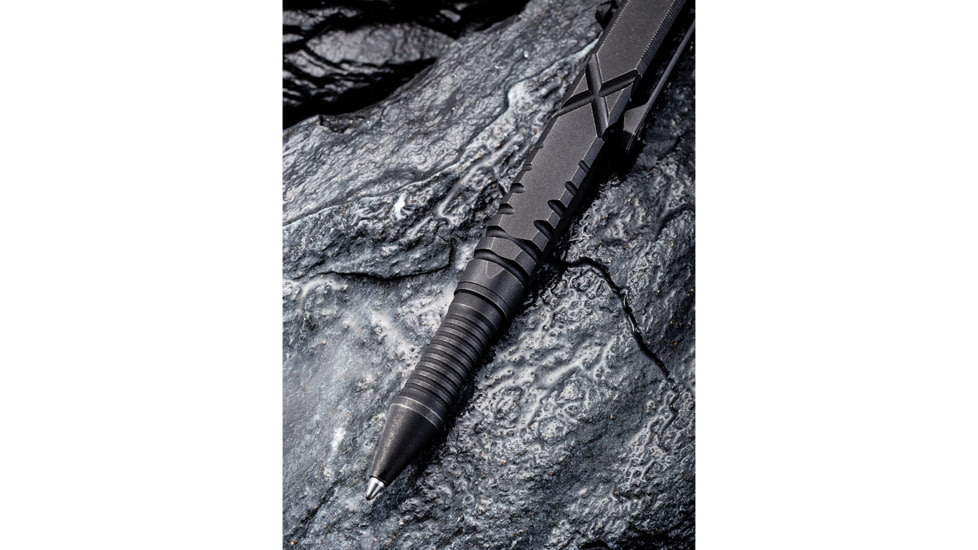 We Knife Co Ltd Tactical Pen, 5in Overall, Pocket Clip, Glass Breaker, Bolt Action Open/Close, Blue Plastic Storage Case, Titanium Construction, Black, Black, TP02D