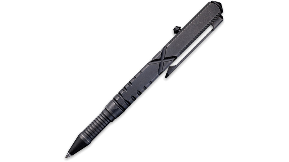 We Knife Co Ltd Tactical Pen, 5in Overall, Pocket Clip, Glass Breaker, Bolt Action Open/Close, Blue Plastic Storage Case, Titanium Construction, Black, Black, TP02D