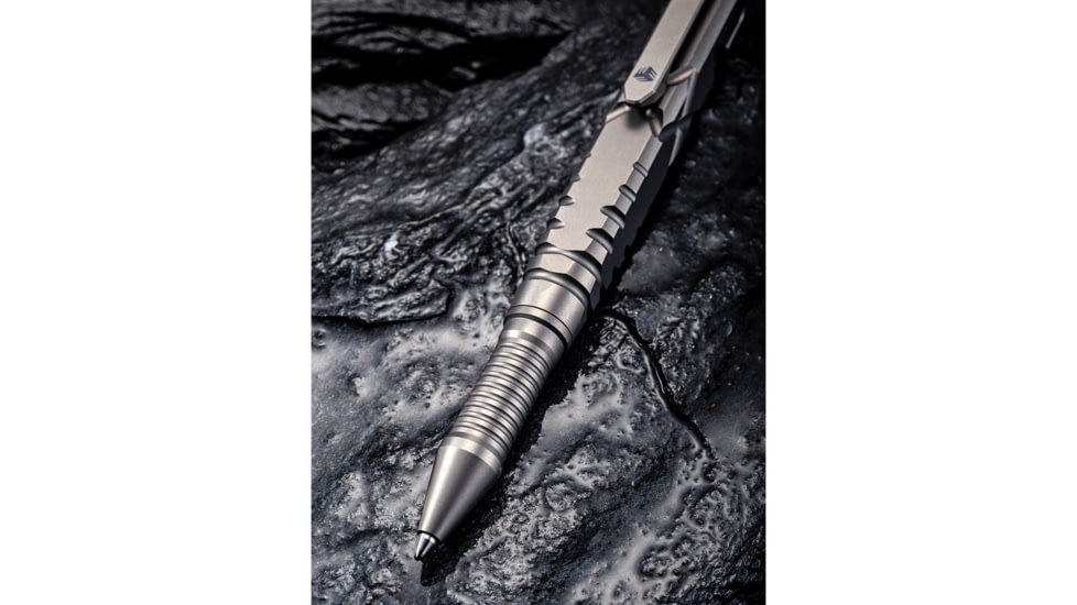We Knife Co Ltd Tactical Pen, 5in Overall, Pocket Clip, Glass Breaker, Bolt Action Open/Close, Blue Plastic Storage Case, Titanium Construction, Gray, Gray, TP02C