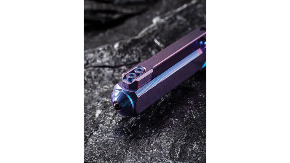 We Knife Co Ltd Tactical Pen, 5in Overall, Pocket Clip, Glass Breaker, Bolt Action Open/Close, Blue Plastic Storage Case, Titanium Construction, Purple, Purple, TP02A